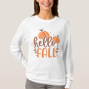 Hej Fall Pumpkin & Lövs Enkel höst T Shirt