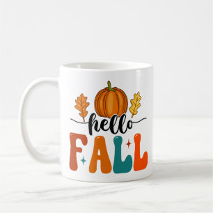Hej Fall Pumpkin och Löv Autumn Poster Kaffemugg