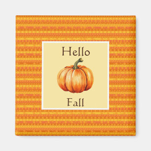 Hej Fall Pumpkin-Orange med rastrerad höstdekor Magnet