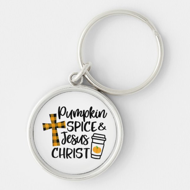 Hej Fall Pumpkin Spice & Jesus Kristus Fall Chris Rund Silverfärgad Nyckelring (Framsidan)