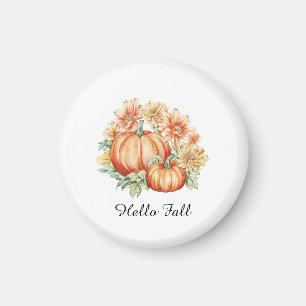 Hej Fall Pumpkins and Flowers Autumn Decor Magnet
