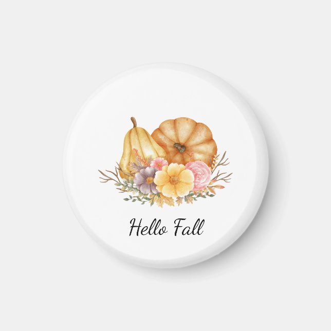 Hej Fall Pumpkins and Flowers - Mysiga hösten Magnet (Framsidan)