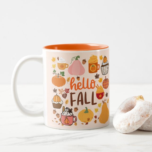 Hej Fall Pumpkins Två-Tonad Mugg (Med munk)