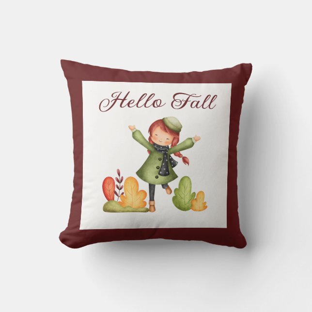 Hej Fall Retro Girl Autumn Farmhouse Kudde (Framsida)