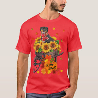 Hej Fall Rottweiler-Hund i solblommor Löv Aut T Shirt