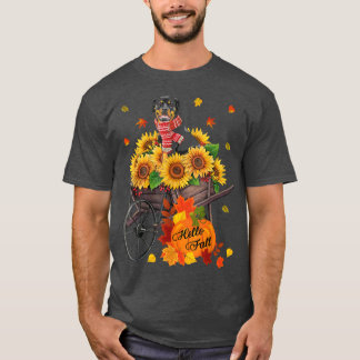 Hej Fall Rottweiler-Hund i solblommor Löv Aut T Shirt