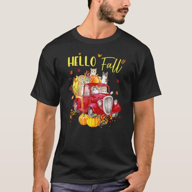 Hej Fall Ruck Pumpkin Cat Kattunge Hanksgiving Da T Shirt (Framsida)