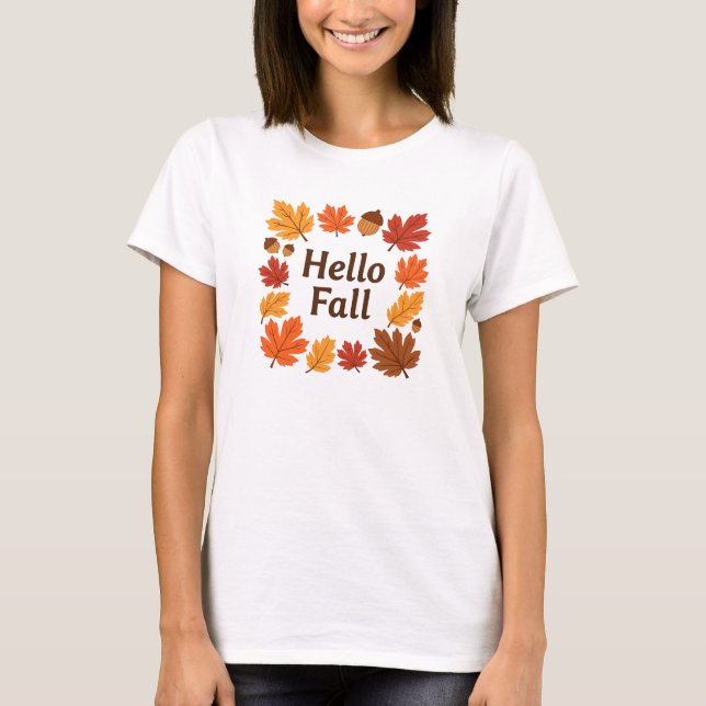 Hej Fall - Rustic Höst löv Cute Colorful T Shirt (Framsida)