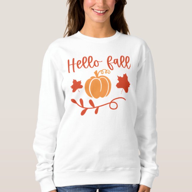 Hej Fall Säsong Blommigt Pumpkin Höger hösten T Shirt (Framsida)