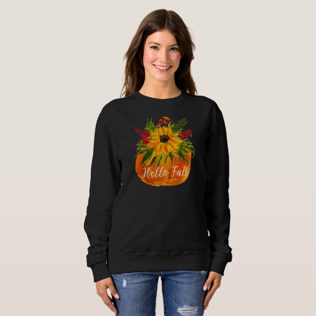 Hej Fall Sunblommor Pumpkin Autumn Rustic T Shirt (Hel framsida)