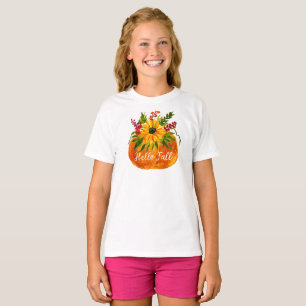 Hej Fall Sunblommor Pumpkin Autumn Rustic T Shirt