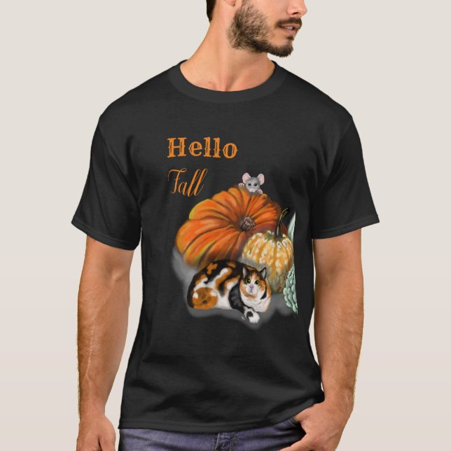 Hej Fall T-shirt med vismisk katt och mus (Framsida)