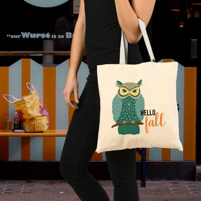 Hej Fall Teal Uggla Animal Design Togo Bag Tygkasse (Skapare uppladdad)