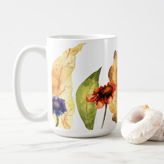 Hej Fall | Typografi | Hösten Blommigt och Löv Kaffemugg (Med munk)