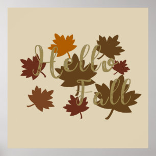 Hej Fall-vattenfärgen Höst löv oktober Poster