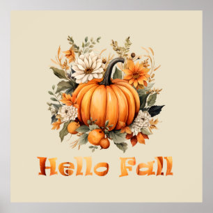 Hej Fall vattenfärgssnäckor höst löv Poster