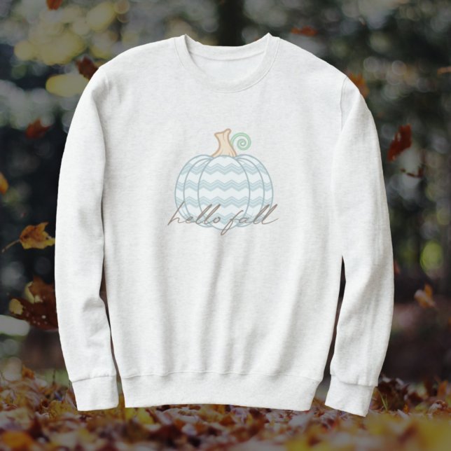 Hej Fall - Vit + Blå Chevron Höstpumpa T Shirt (Skapare uppladdad)