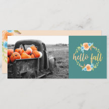 Hej Fall Watercolor Photo Greeting Card