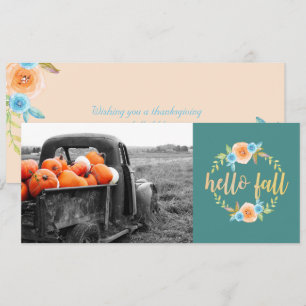 Hej Fall Watercolor Photo Greeting Card Inbjudningar