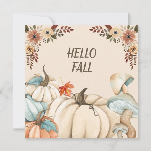 Hej Fall Watercolor Pumpkins and Flowers Kort (Framsida)