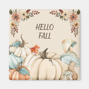 Hej Fall Watercolor Pumpkins and Flowers Magnet