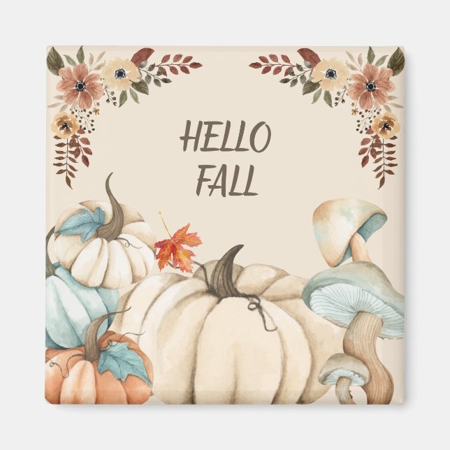 Hej Fall Watercolor Pumpkins and Flowers Magnet (Framsidan)