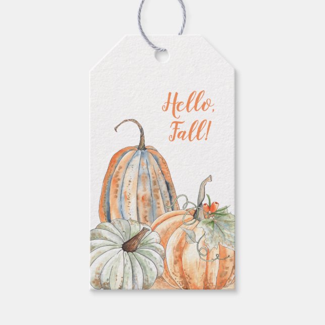 Hej Fall Watercolor Pumpkins Presentetikett (Framsidan)
