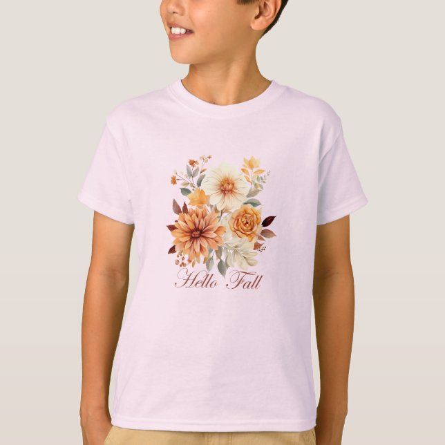 Hej fall Watercolor wildblommor löv hösten T Shirt (Framsida)