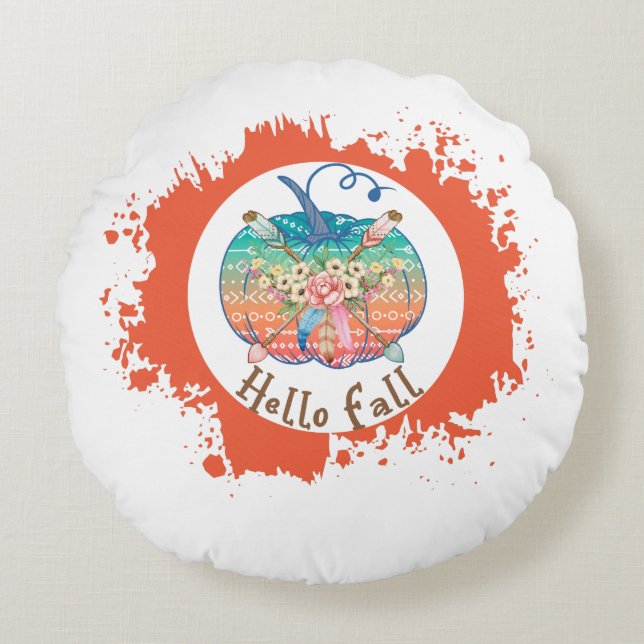 Hej Fall - Whimsical Pumpkin Design Rund Kudde (Framsidan)