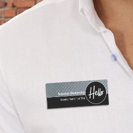 Hej Faux Diamond Plate-Professionell Namnbricka