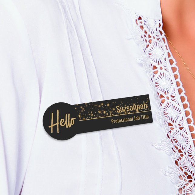 Hej Faux Guld Bokeh Black & Guld Professionell Namnbricka (business name tag)