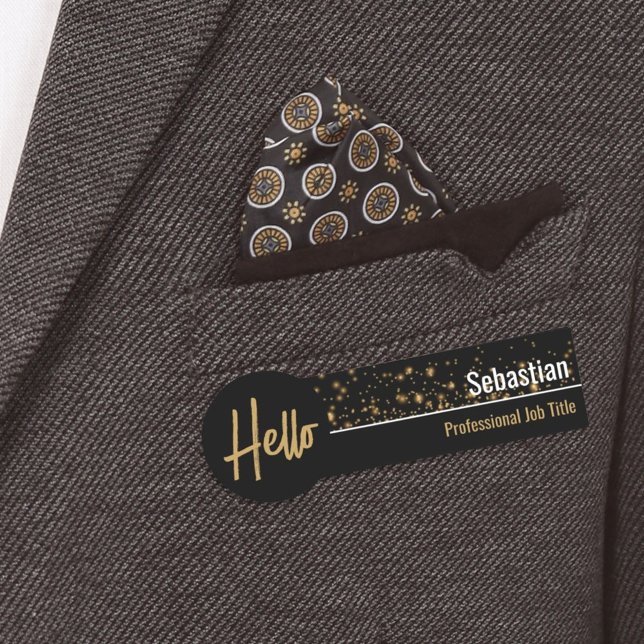 Hej Faux Guld Bokeh Black & Guld Professionell Namnbricka (business name tag)