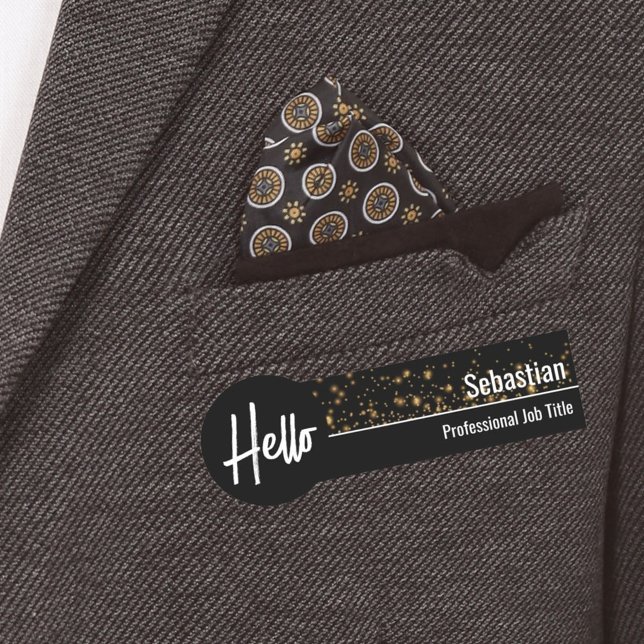 Hej Faux Guld Bokeh Black & Guld Professionell Namnbricka (business name tag)