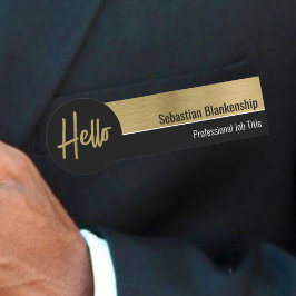 Hej Faux Metallic Professionell Black Guld Namnbricka