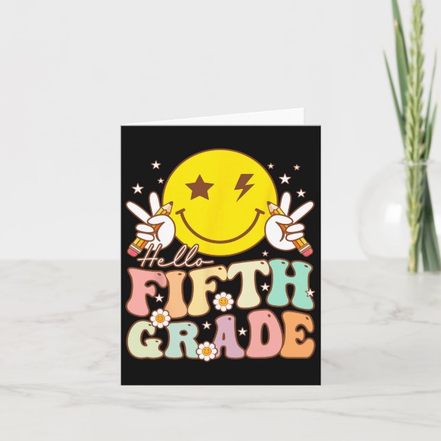 Hej Femte byte Klass Hippie Smile Ansikte femte Kl Kort (Framsida)