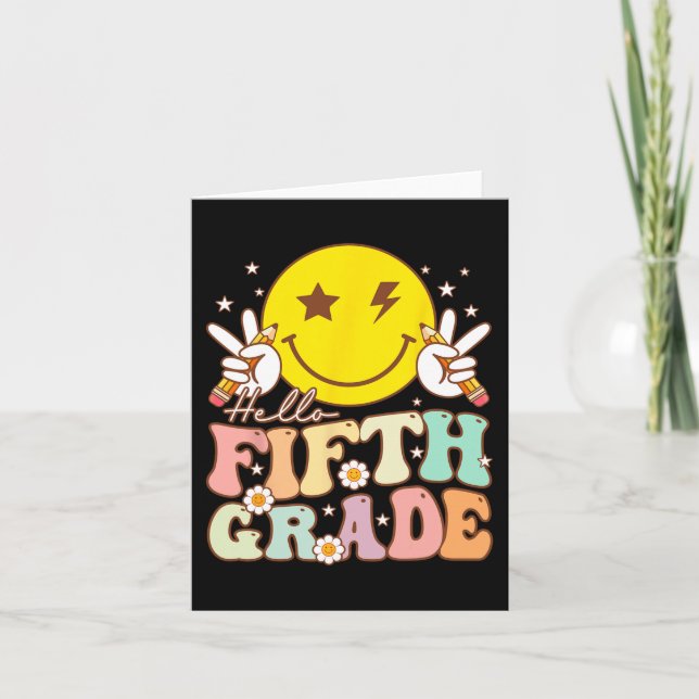 Hej Femte Klass Hippie Smile Ansikte femte Klass b Kort (Framsida)