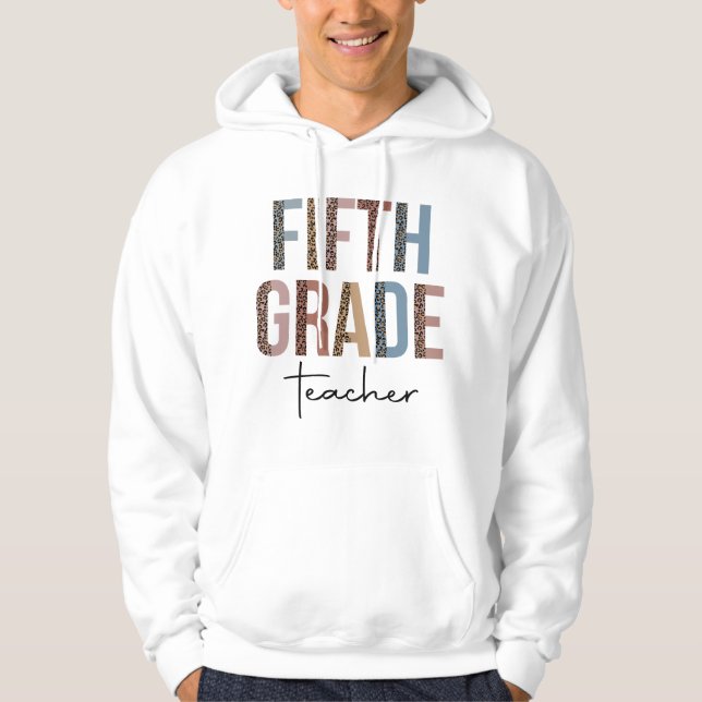 Hej femte klass leoparder första skoldagen lärar hoodie (Framsida)