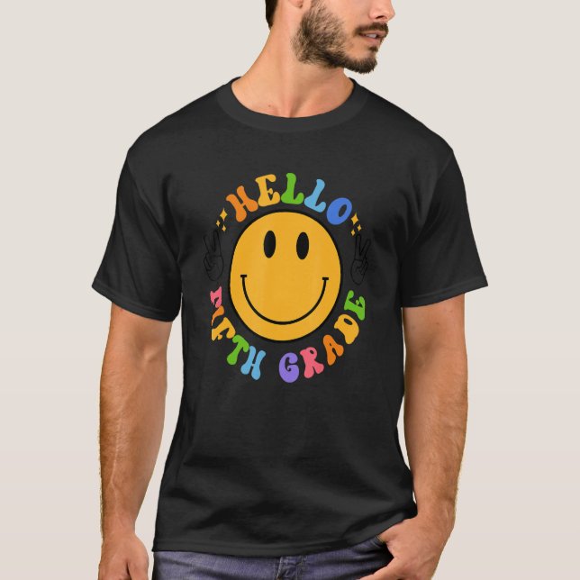Hej Femte Klass Retro Smily Ansikte femte Klass ba T Shirt (Framsida)