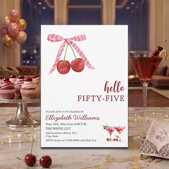 Hej Femtiofem Cherry Martini Födelsedagsfest Inbjudningar (Skapare uppladdad)