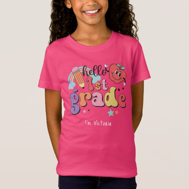 Hej First Klass Colorful Elementary School T Shirt (Framsida)