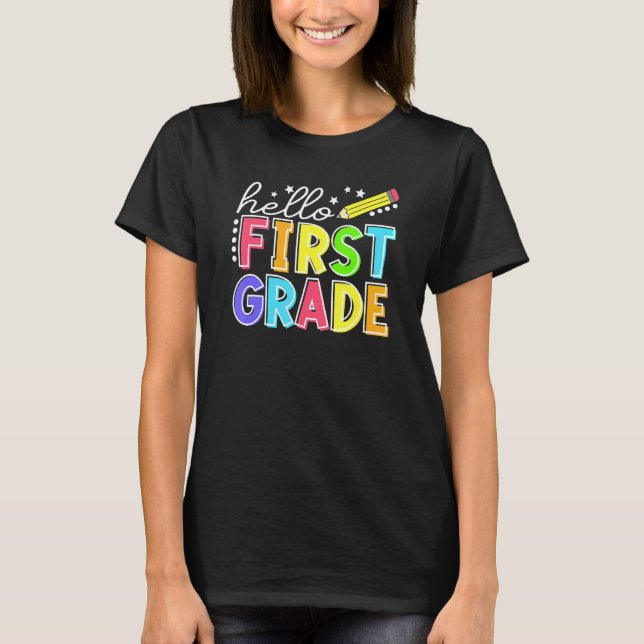 Hej First Klass Lacher Back to school Messy Bun T Shirt (Framsida)