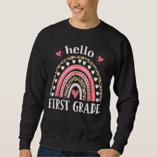 Hej First Klass Leopard Rainbow Teacher tillbaka t Lång Ärmad Tröja