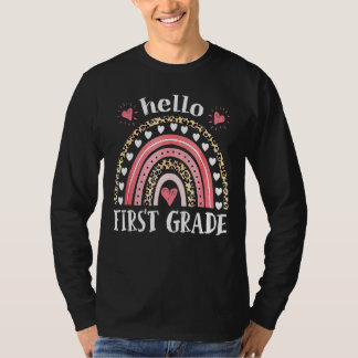 Hej First Klass Leopard Rainbow Teacher tillbaka t Shirt
