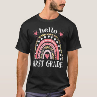 Hej First Klass Leopard Rainbow Teacher tillbaka t Shirt