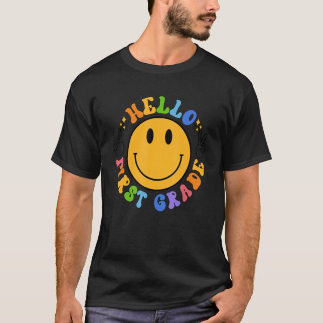 Hej First Klass Retro Smily Ansikte 1:a Klass bak T Shirt (Framsida)