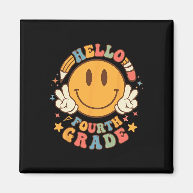 Hej Fjärde Klass Back to school Groovy Lärare Magnet (Framsidan)