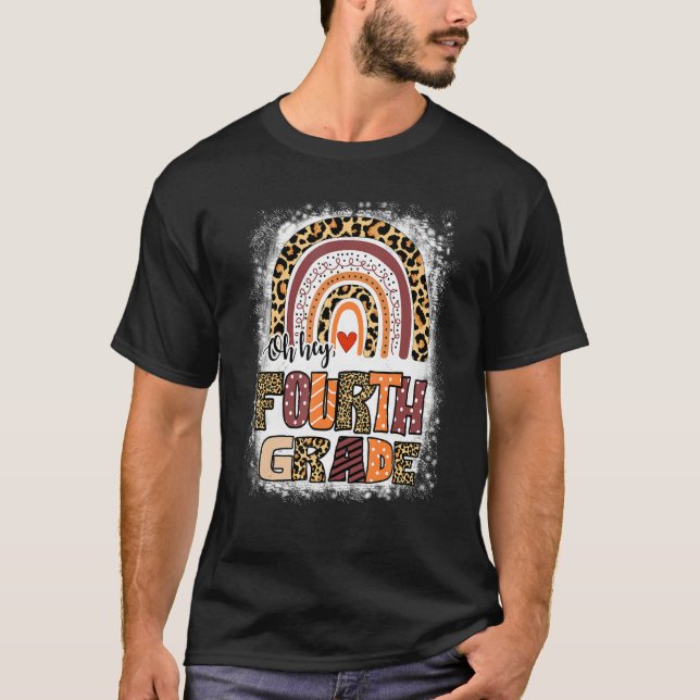 Hej, Fjärde Klass Leopard Rainbow Bleached T Shirt (Framsida)