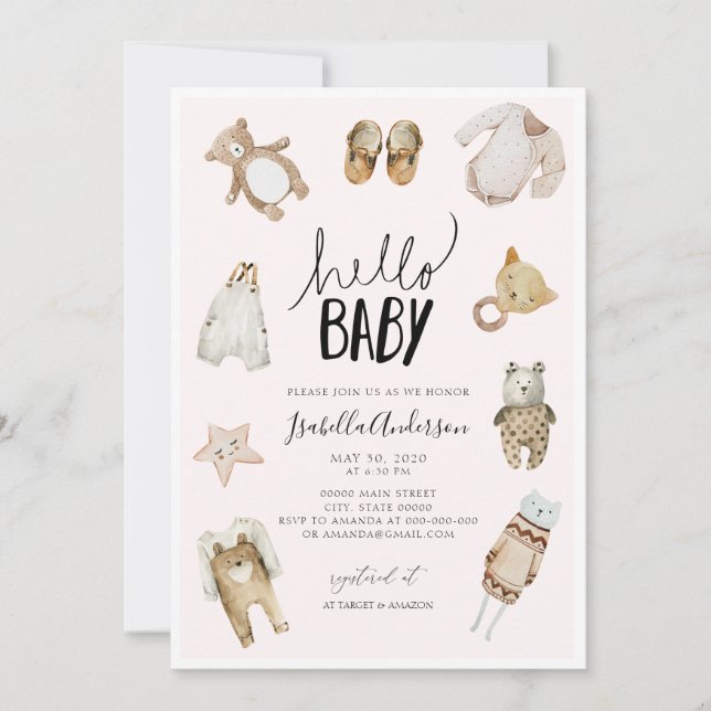 Hej Flicka Boho Rosa Watercolor Baby Shower Inbjudningar (Framsida)