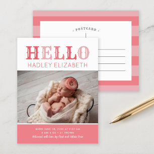 Hej Flicka Photo Birth Announement Postcard Meddelande Vykort