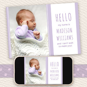 Hej Flicka Photo Sweet Lilac Birth Meddelande